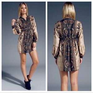 Twelfth Street Cynthia Vincent Chakra 100% Silk Long Sleeve Mini Dress, Size L